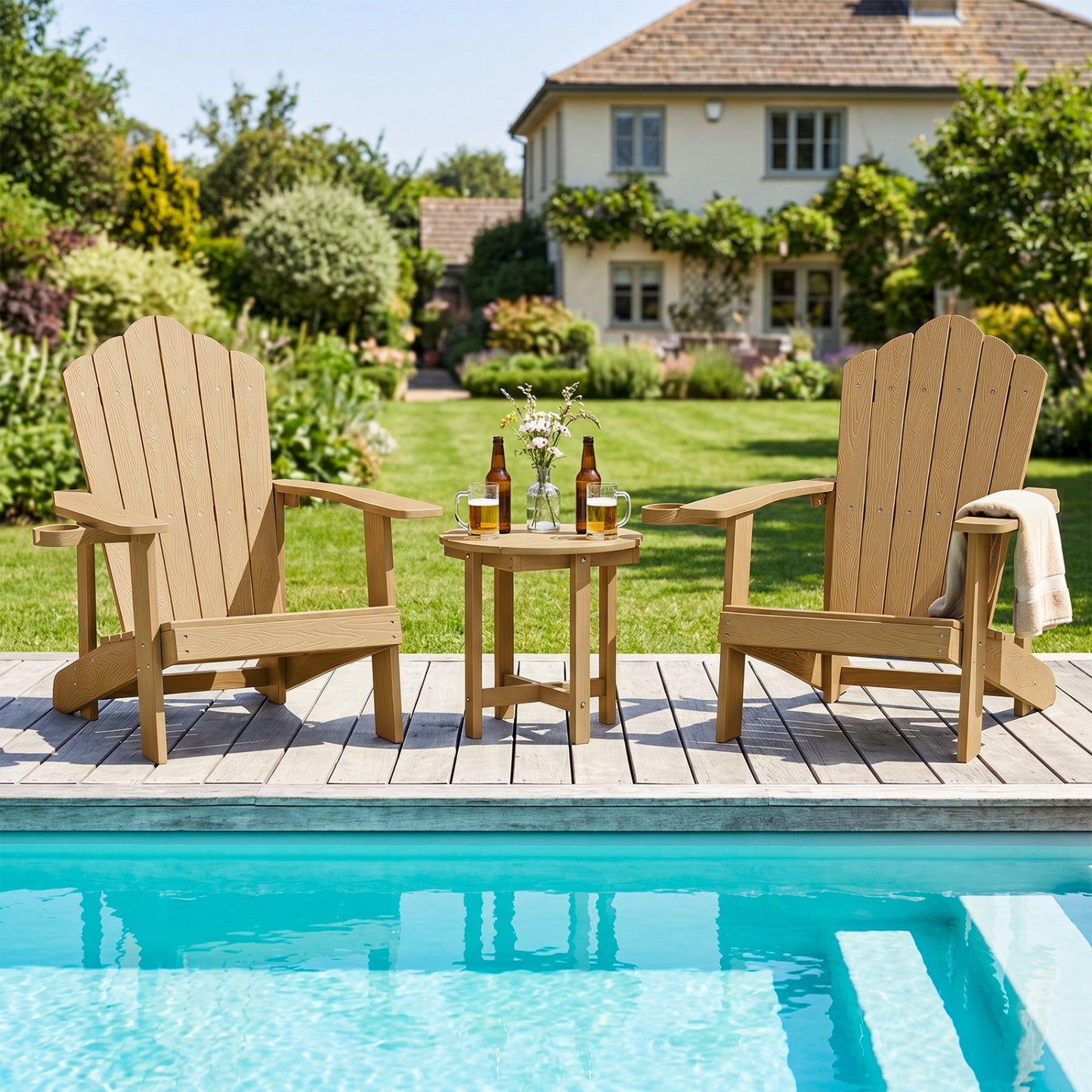 HIPS Adirondack Side Table with Weather-Resistant and Waterproof Top, Coffee