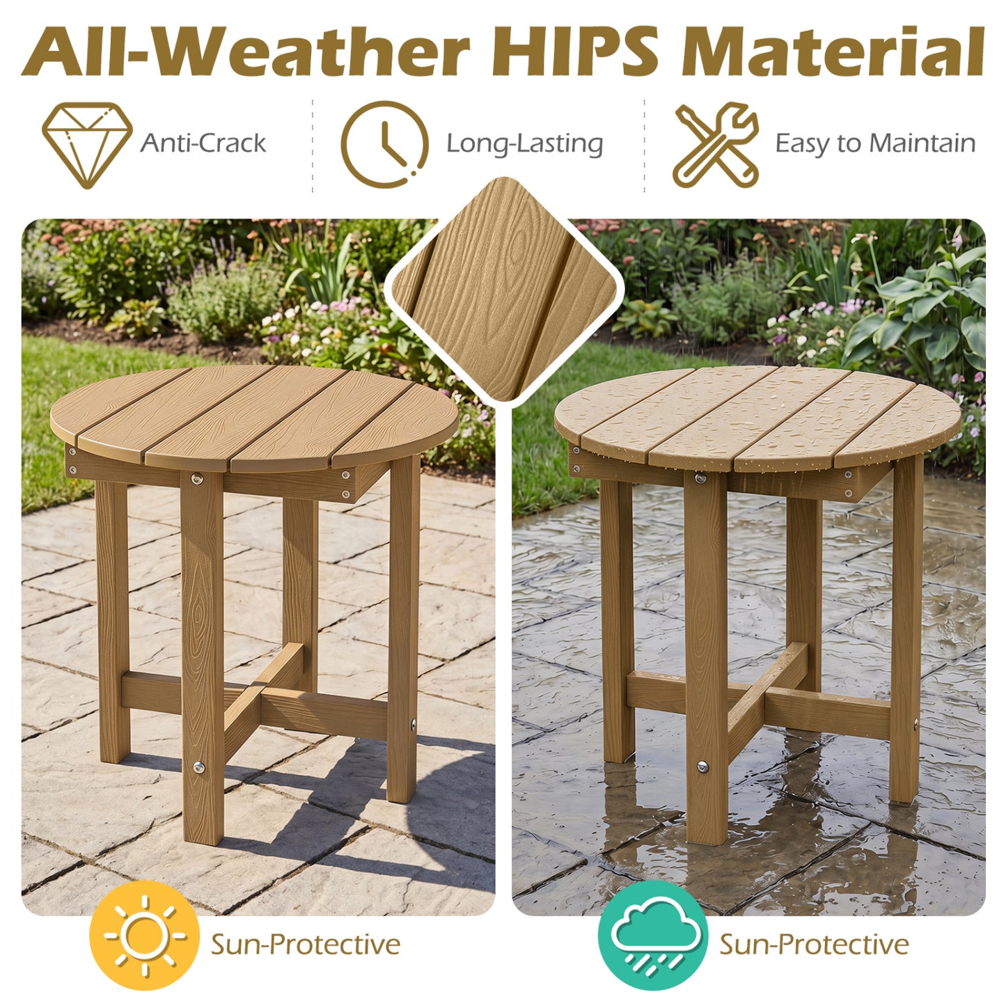 HIPS Adirondack Side Table with Weather-Resistant and Waterproof Top, Coffee