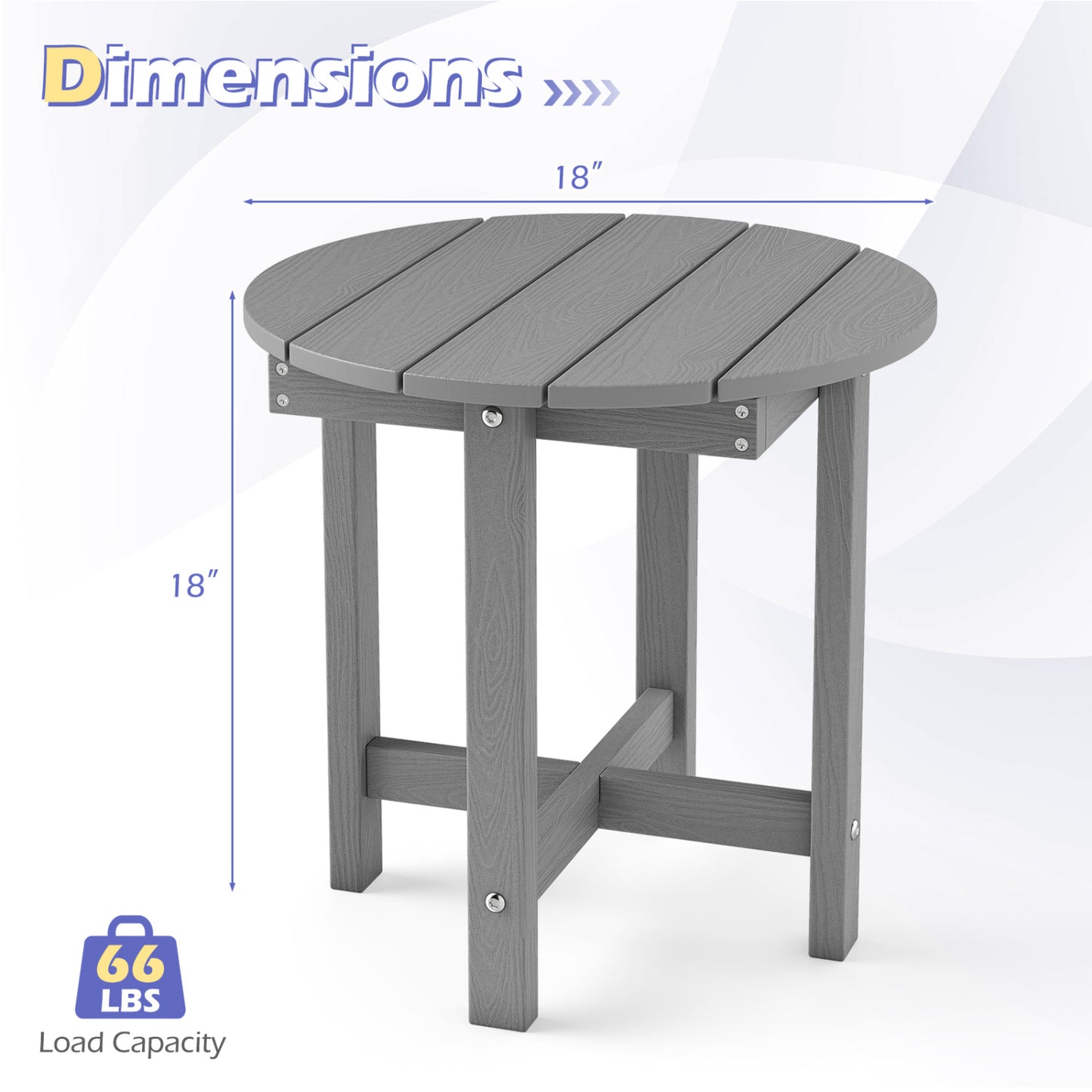 HIPS Adirondack Side Table with Weather-Resistant and Waterproof Top, Gray