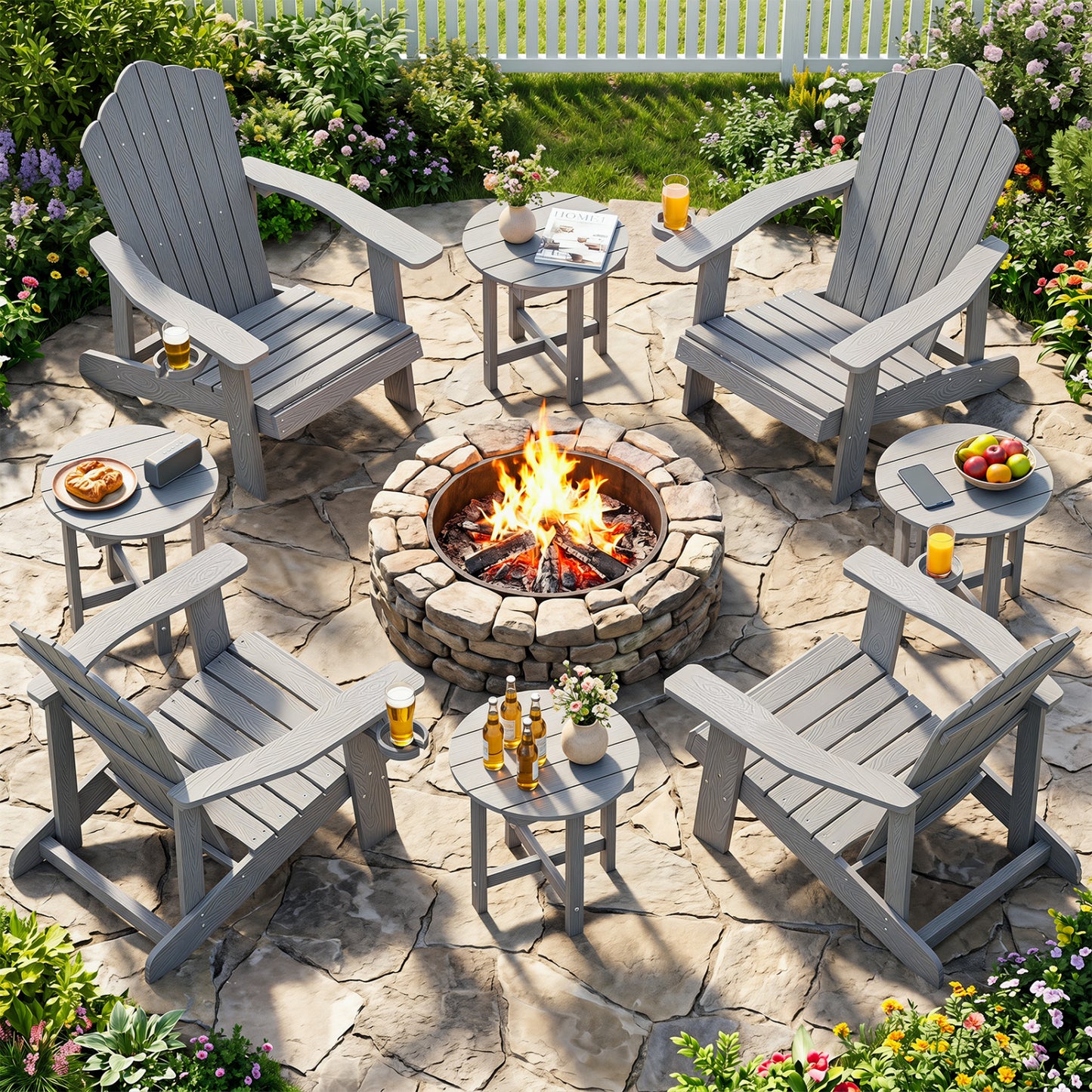 HIPS Adirondack Side Table with Weather-Resistant and Waterproof Top, Gray