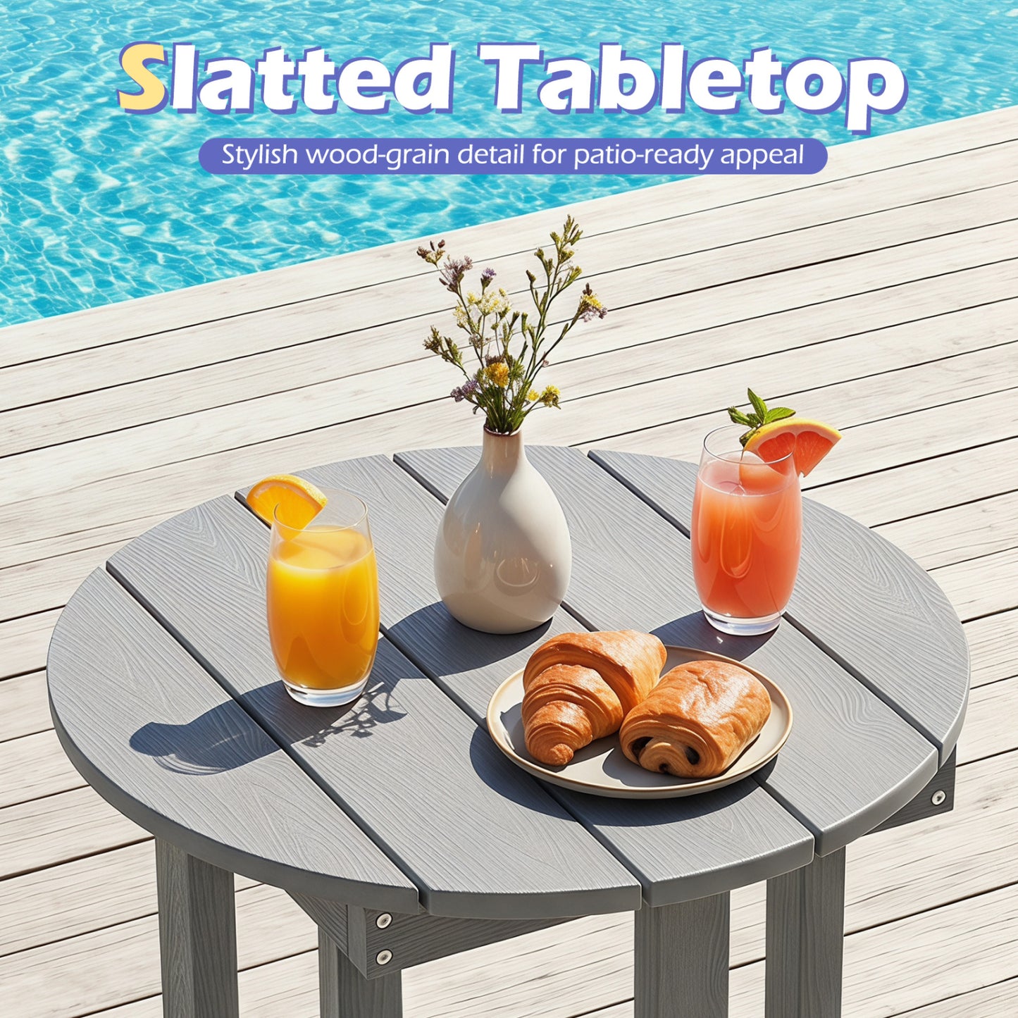 HIPS Adirondack Side Table with Weather-Resistant and Waterproof Top, Gray