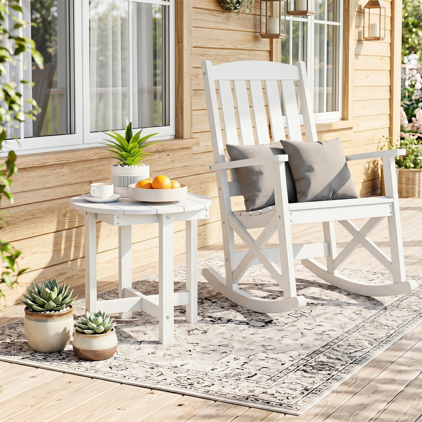 HIPS Adirondack Side Table with Weather-Resistant and Waterproof Top, White