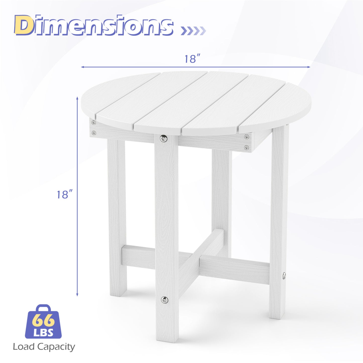 HIPS Adirondack Side Table with Weather-Resistant and Waterproof Top, White