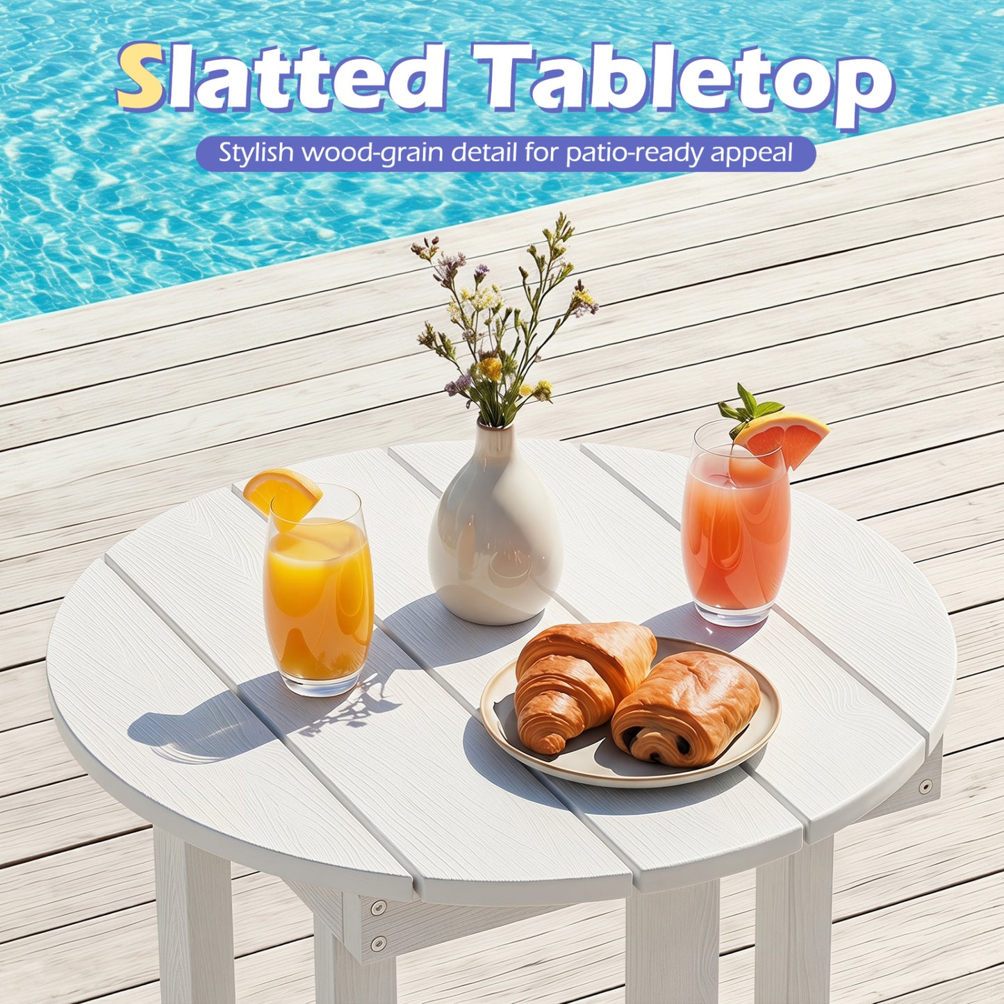 HIPS Adirondack Side Table with Weather-Resistant and Waterproof Top, White