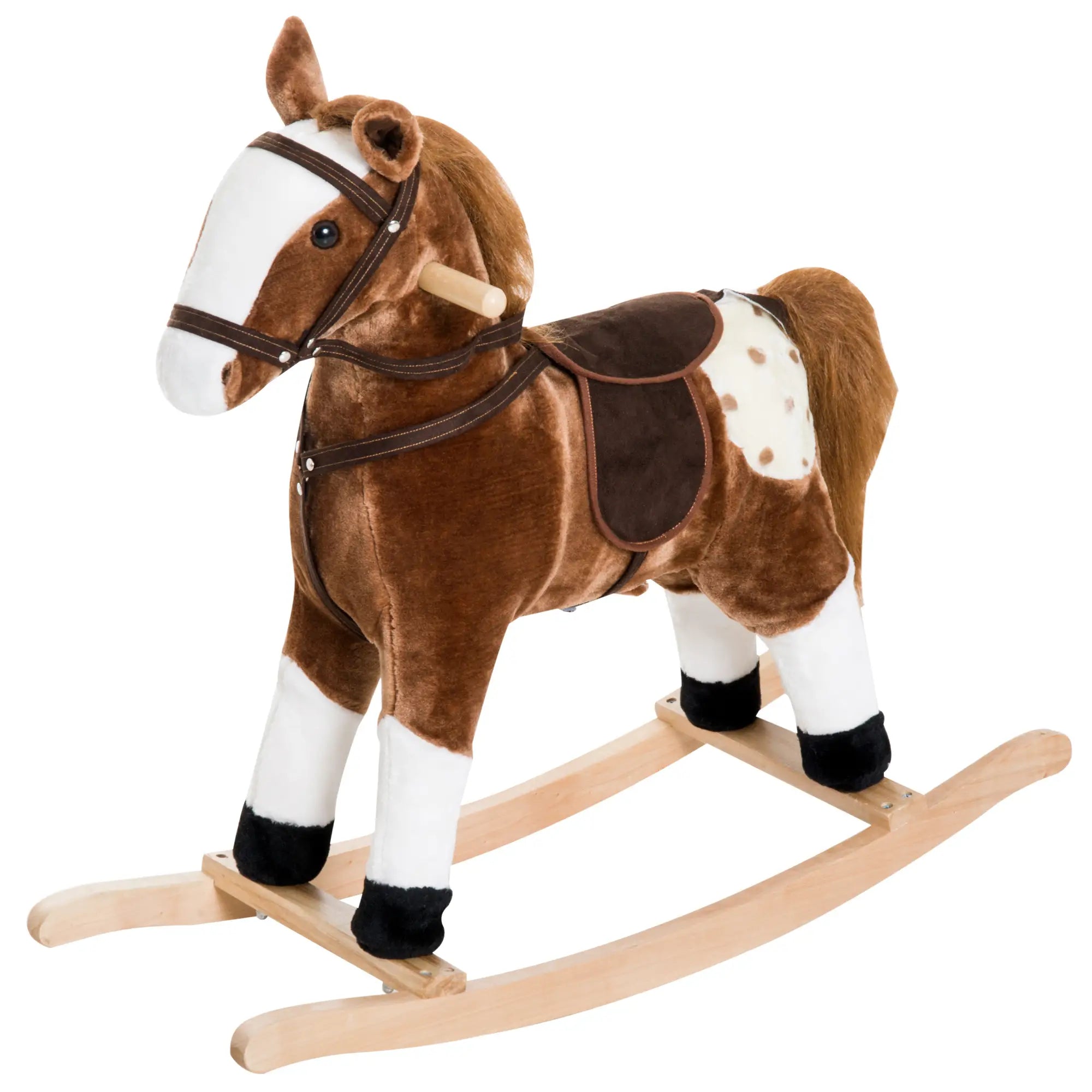 Baby Rocking Horse, Plush Animal Rocker, Ride on Toy, Realistic Sound, Brown Rocking Horses Brown, White at Gallery Canada