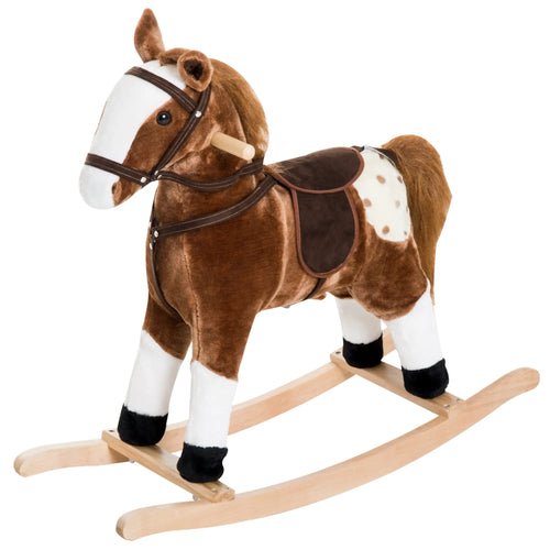 Baby Rocking Horse, Plush Animal Rocker, Ride on Toy, Realistic Sound, Brown