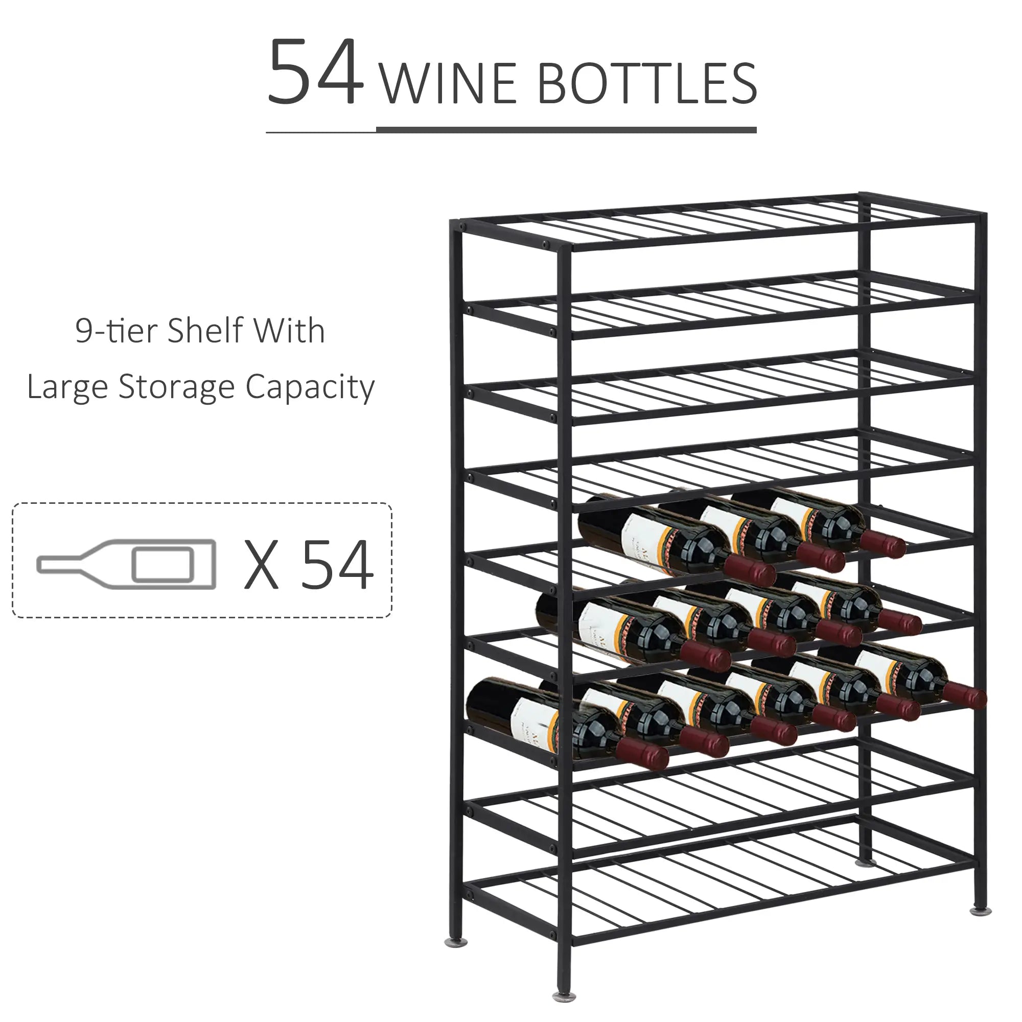 9-Tier Metal Wine Rack, 54 Bottles, Freestanding, Black Wine Racks at Gallery Canada