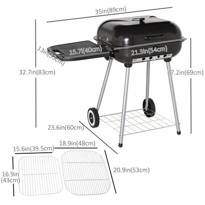 Charcoal BBQ Grill With Warming Rack, Portable Barbecue Smoker, 89 x 60 x 83 cm, Black Charcoal BBQ Grils at Gallery Canada