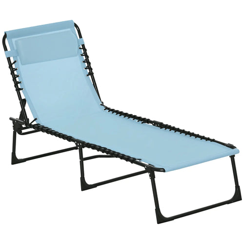 Outdoor Folding Lounge Chair, 4-Level Adjustable, Light Blue
