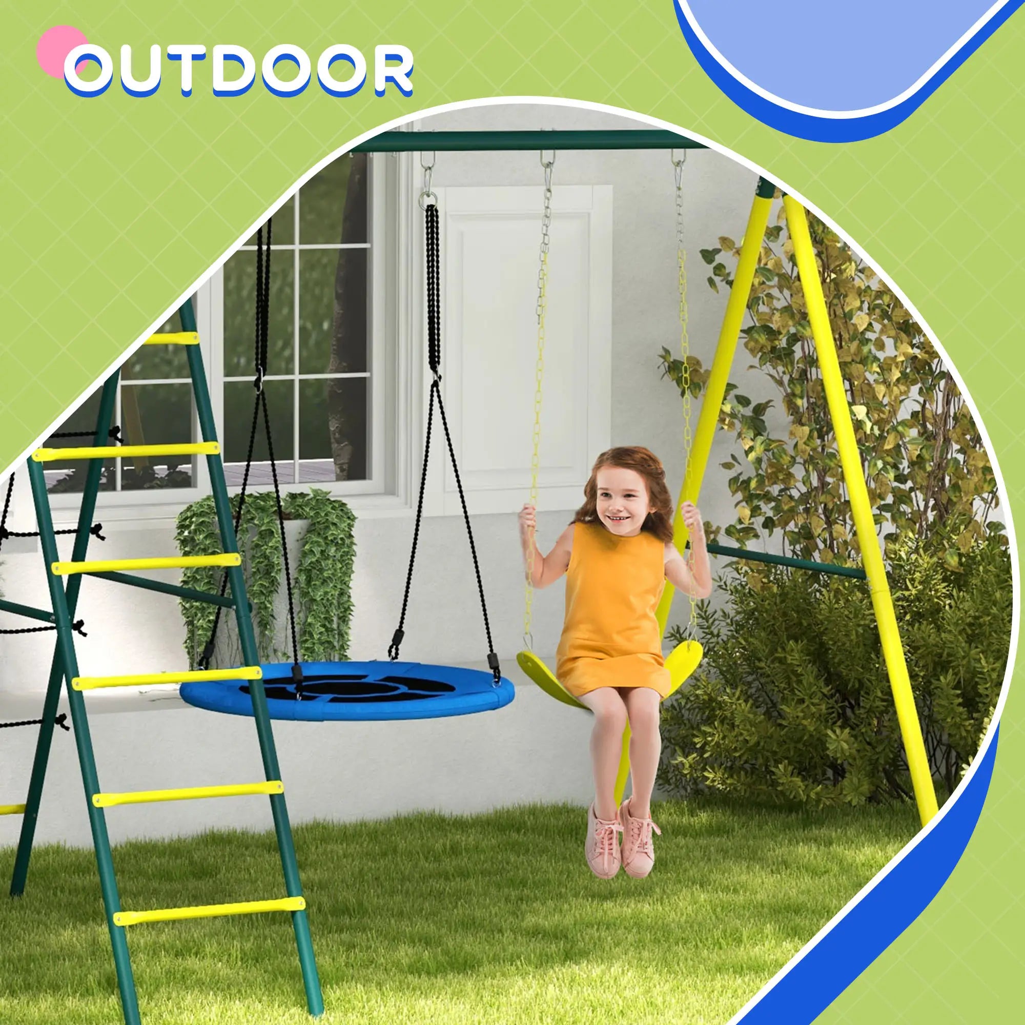 4 in 1 Swing Set, Saucer Swing, Seat, Ladder, Basketball Hoop, 3-8 Years, Yellow Gym Sets & Swings at Gallery Canada