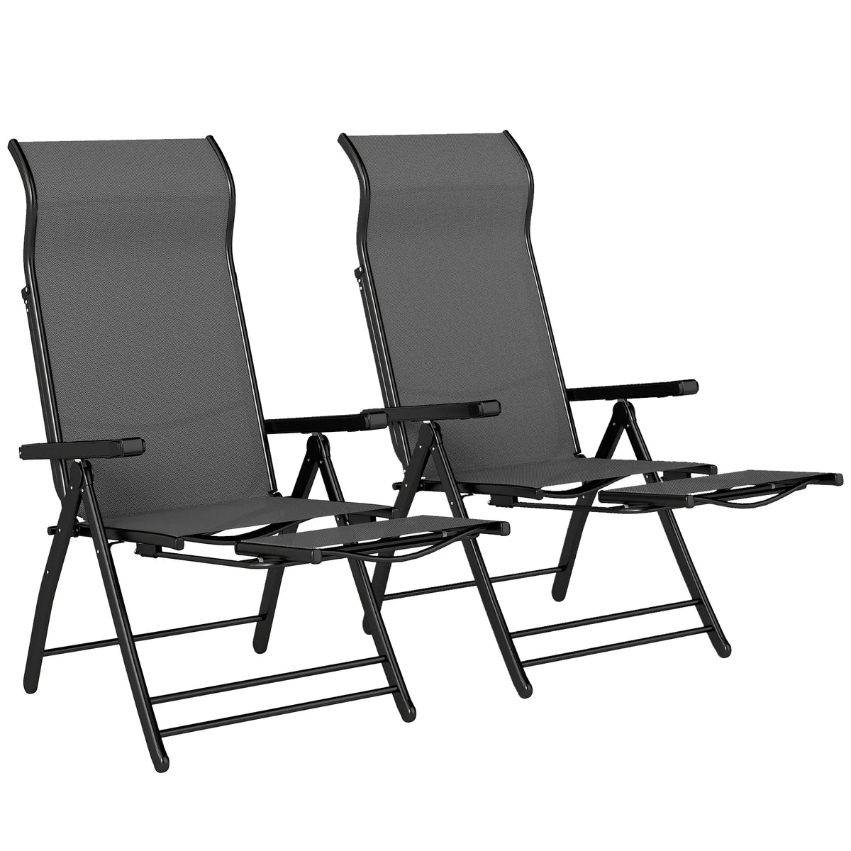 Folding Patio Chairs Set of 2, 5-Position Outdoor Lounge Chairs, Dark Grey Lounger Chairs Dark Grey at Gallery Canada