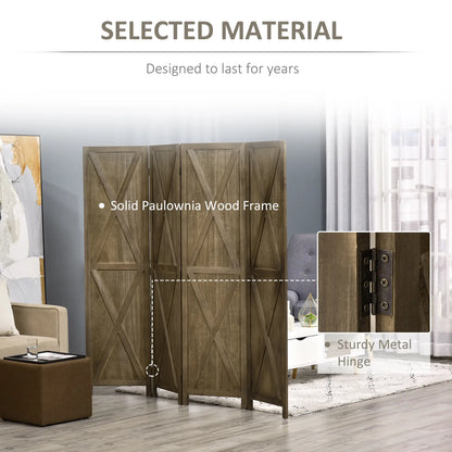 4-Panel Farmhouse Room Divider, Foldable Wooden Frame 5.6FT, Brown Room Dividers at Gallery Canada