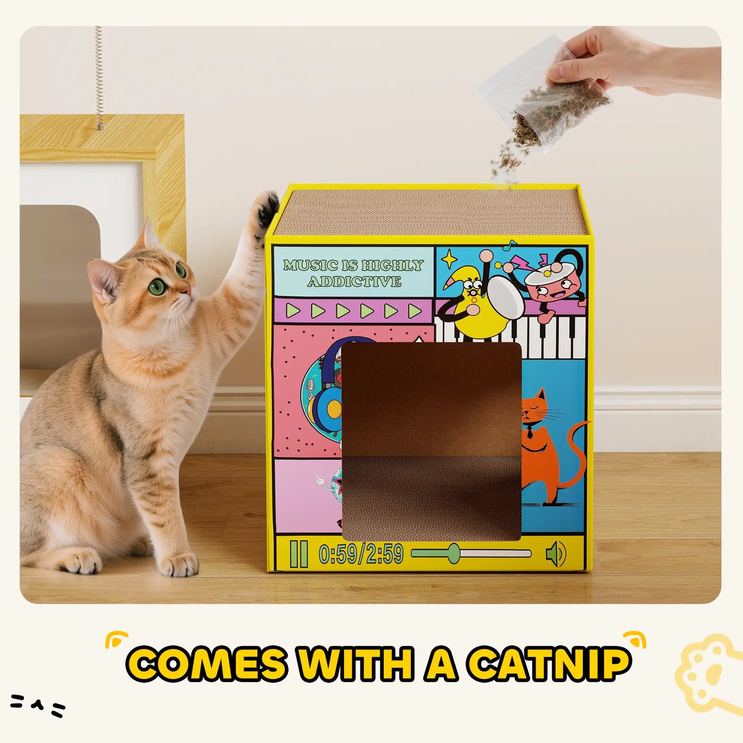 2 in 1 Cardboard Cat House, Cat Scratcher with Scratching Board Cat Houses at Gallery Canada