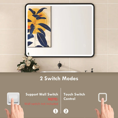 36" x 28" Bath Mirror, LED Lights, Wall Mounted, 3 Colors, Dimmable, Black Bath Accessories at Gallery Canada