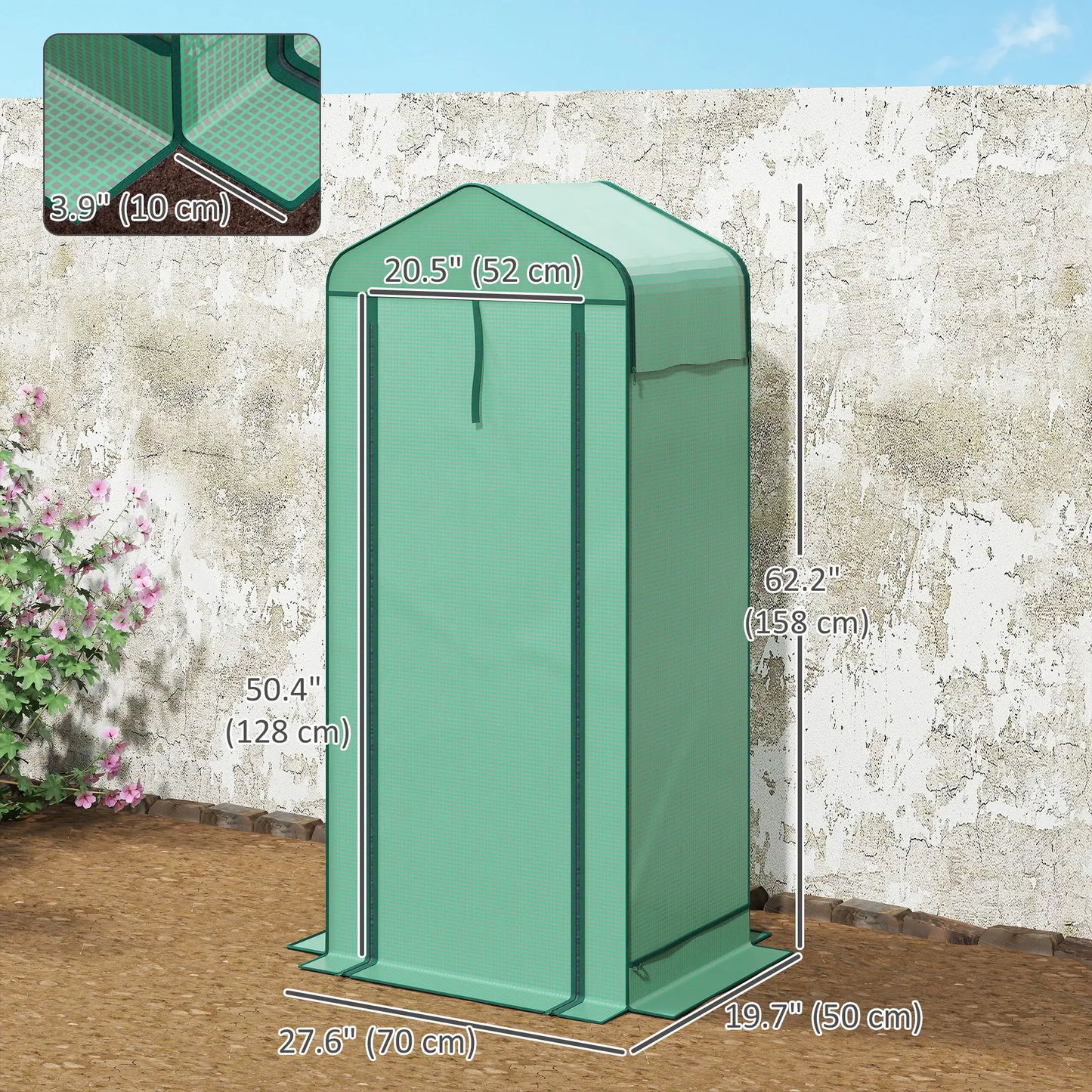 Mini Greenhouse With Screen Roof, 27.6" x 19.7" x 62.2", Green
