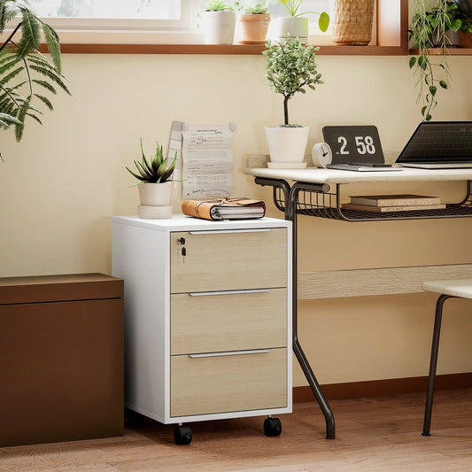3 Drawer File Cabinet With Wheels, Vertical, Lock, Oak Office Cabinets & Cupboards Oak, White at Gallery Canada