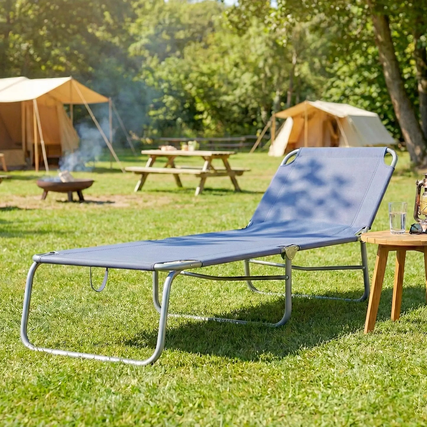 Folding Outdoor Lounge Chair, Reclining Tanning Chair, Navy Blue Lounger Chairs at Gallery Canada