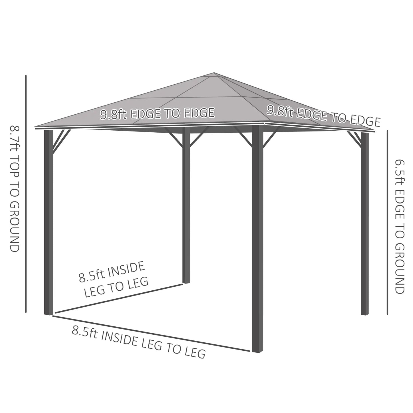 9.8' x 9.8' Aluminum Gazebo, Hardtop Roof, Mesh Curtains, Grey Gazebos at Gallery Canada