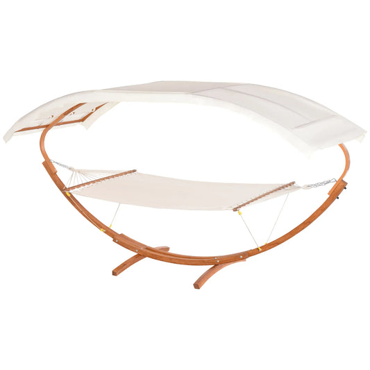 2 Person Wood Swing Hammock with Stand, Canopy, White/Teak Hammocks with Stand White/Teak at Gallery Canada