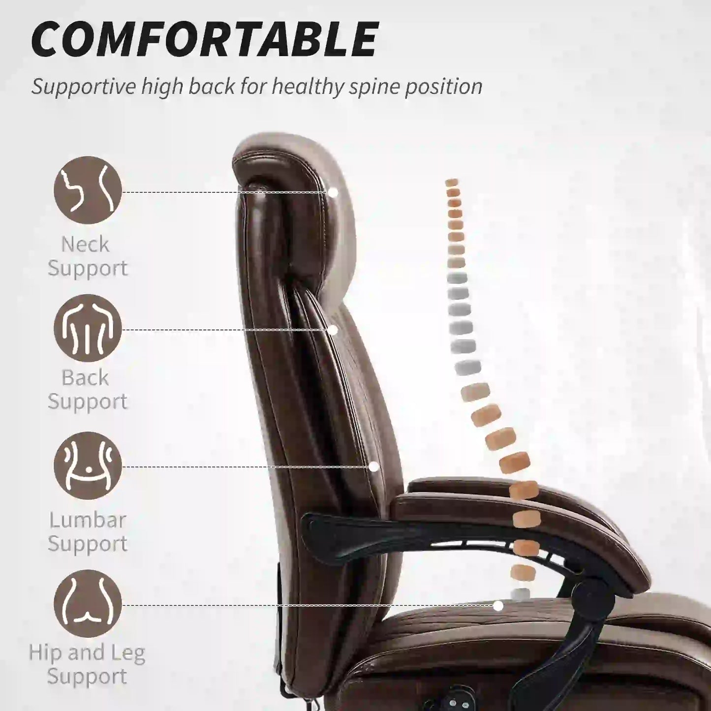 6 Point Massage Office Chair with Remote, Ergonomic Reclining Computer Desk Chair with Footrest, Side Pocket, Dark Brown Massage Chairs at Gallery Canada
