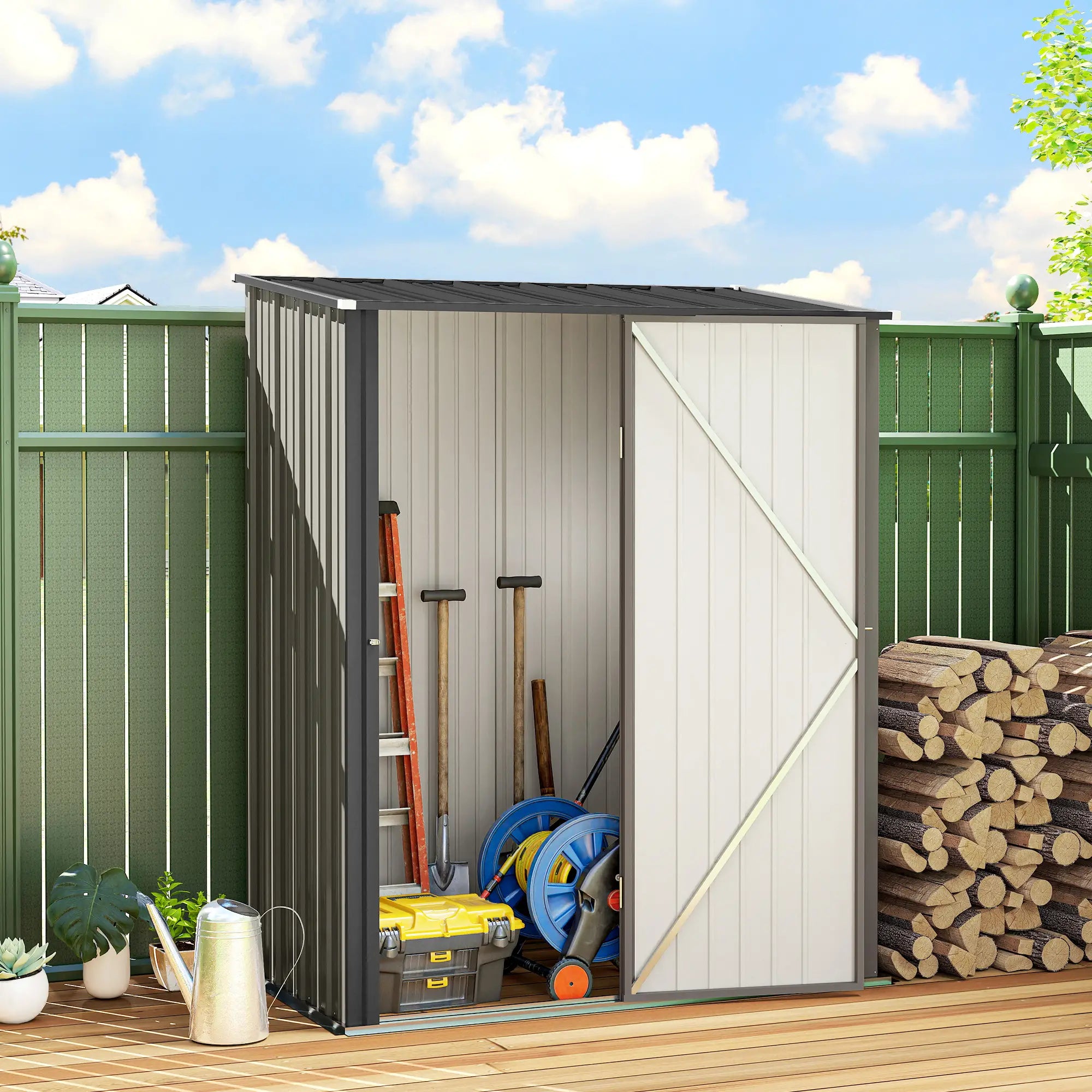 5' x 3' Steel Garden Shed, Outdoor Storage With Lockable Door, Grey Sheds at Gallery Canada