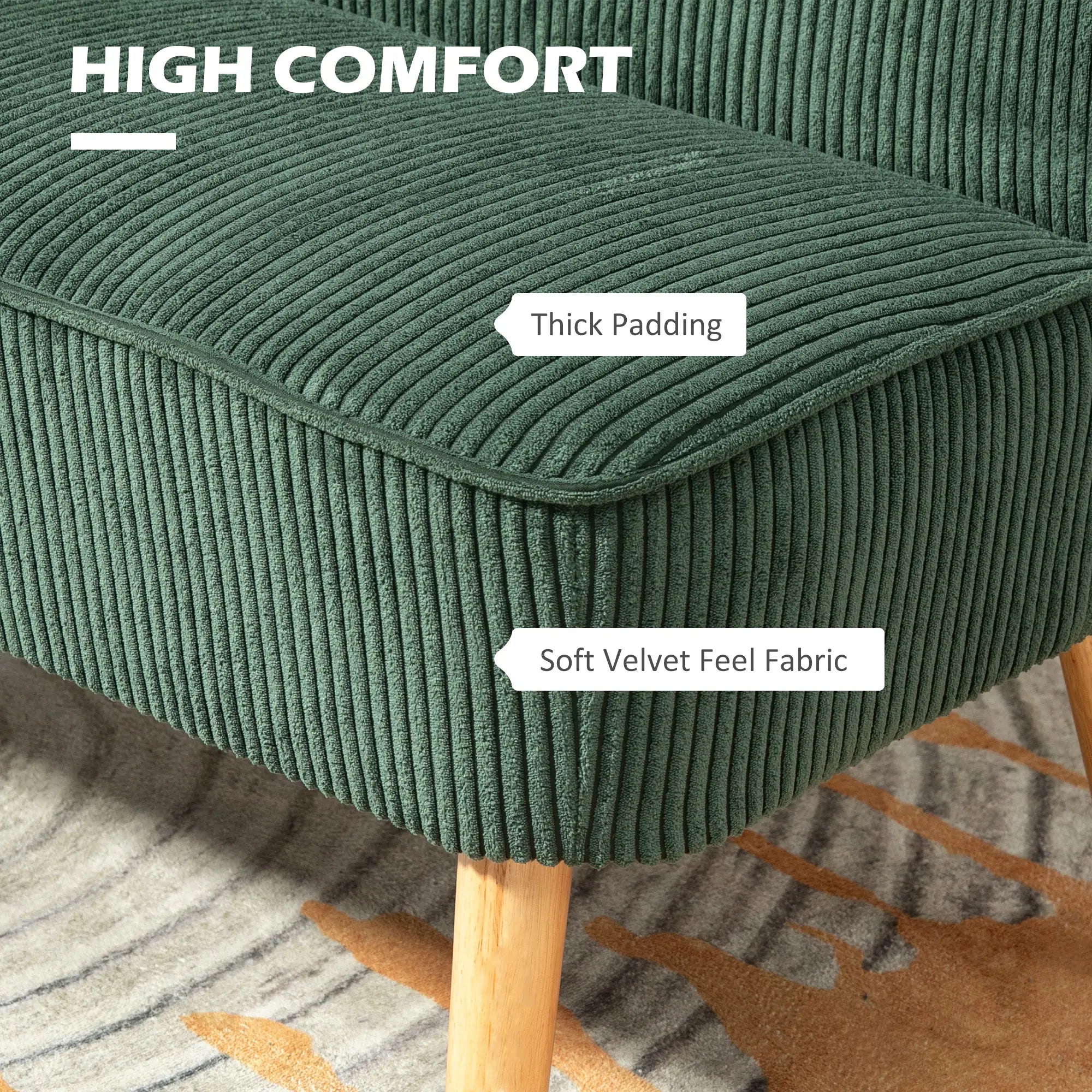 Modern 2 Seater Sofa, Upholstered Couch with Rubber Wood Legs, Green 2-Seater Sofas at Gallery Canada