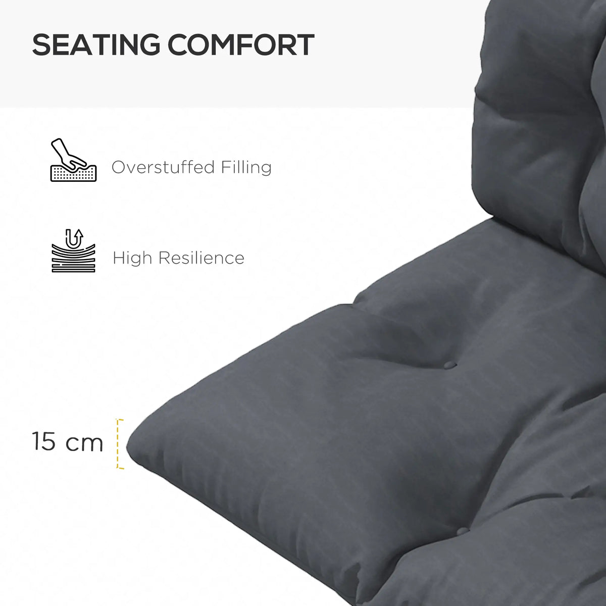 2 Seater 6" Thick Outdoor Seat Cushions With Back Cushion, Dark Grey Patio Chair Cushions at Gallery Canada