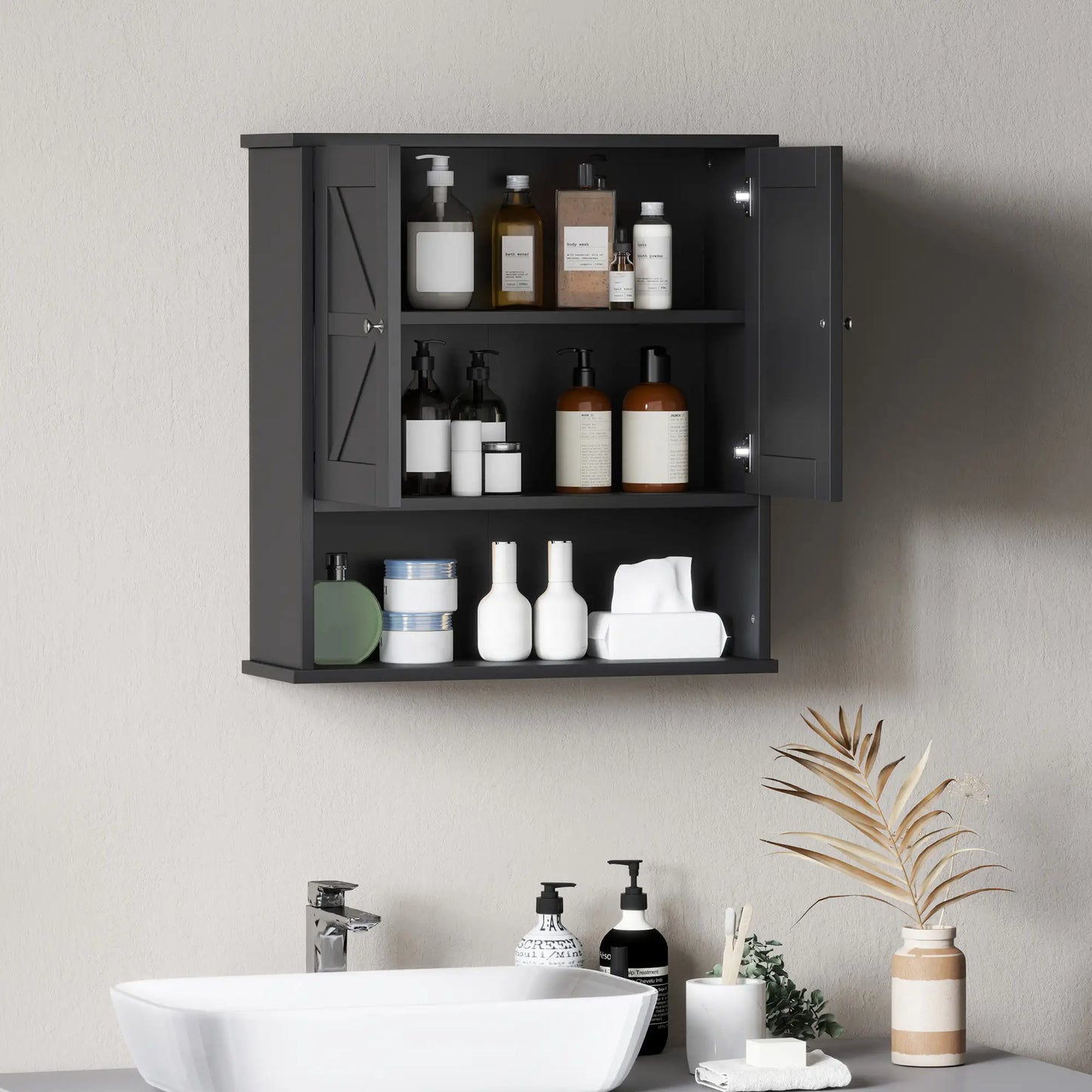 Farmhouse Bathroom Medicine Cabinet, Barn Doors, Adjustable Shelf, Black Bathroom Cabinets at Gallery Canada