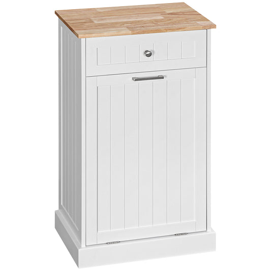 Kitchen Tilt Out Trash Bin Cabinet, Free Standing Recycling Cabinet, Trash Can Holder with Drawer, White