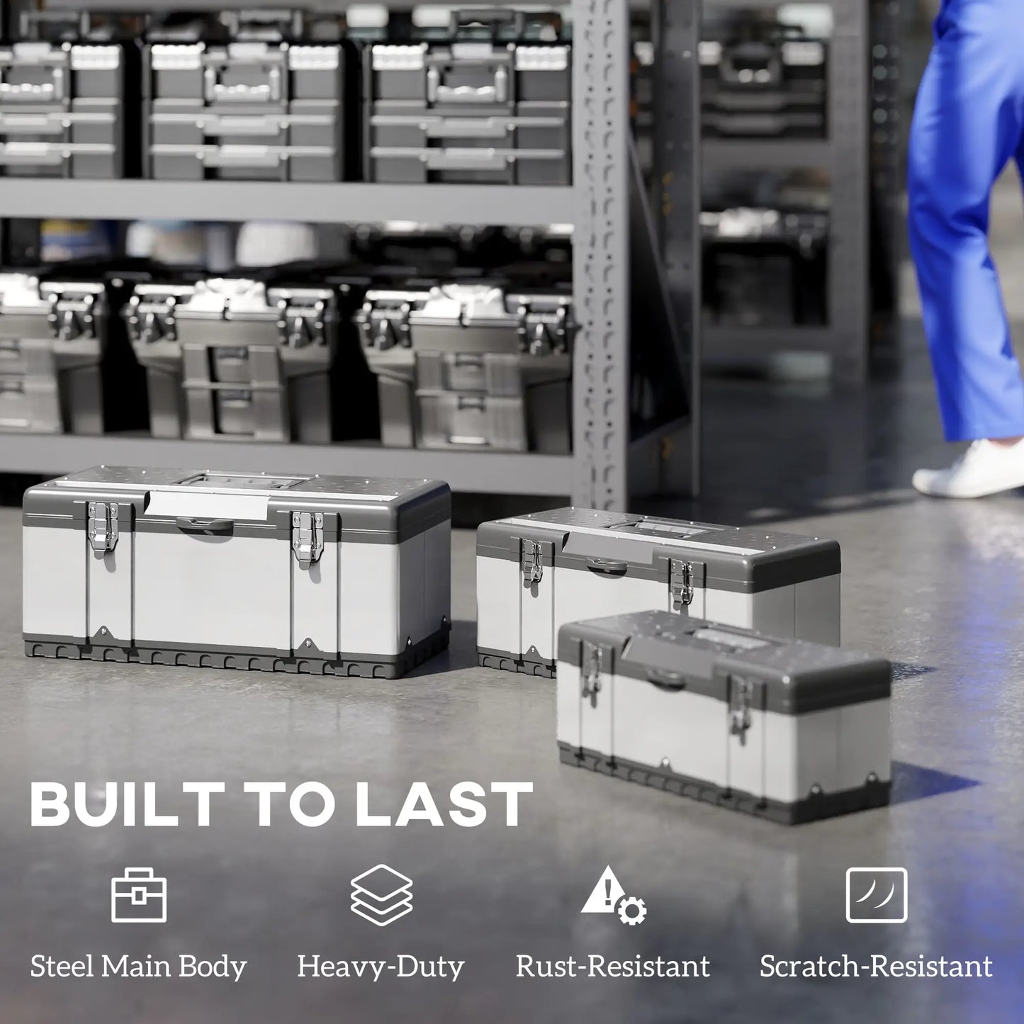 3 Pc Stainless Steel Tool Box Set, With Tray, Handles, Latches Tool Organizers at Gallery Canada