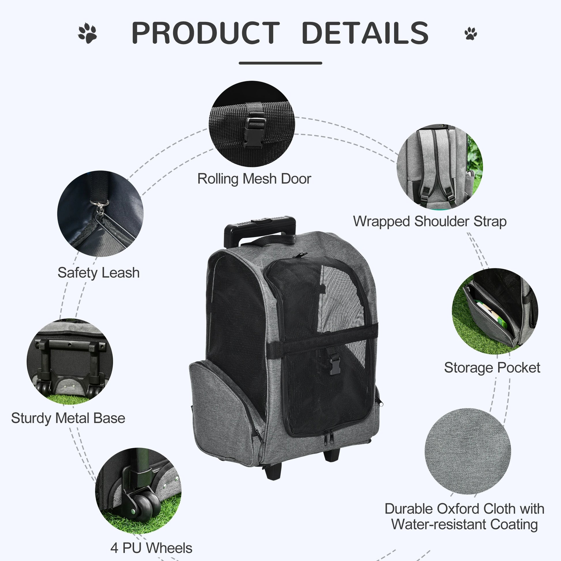 2-in-1 Pet Carrier Backpack, Rolling Wheel, Grey Dog Bike Trailers & Strollers at Gallery Canada