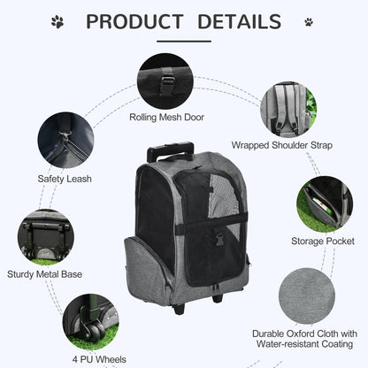 2-in-1 Pet Carrier Backpack, Rolling Wheel, Grey Dog Bike Trailers & Strollers at Gallery Canada