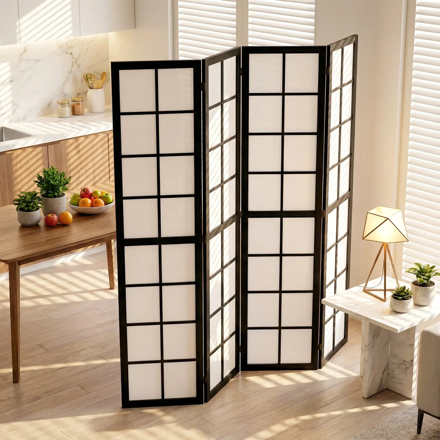 4 Panel Room Divider, 5.6 ft, Folding Wall Partition, Black Room Dividers at Gallery Canada
