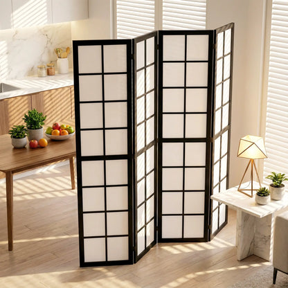 4 Panel Room Divider, 5.6 ft, Folding Wall Partition, Black Room Dividers at Gallery Canada