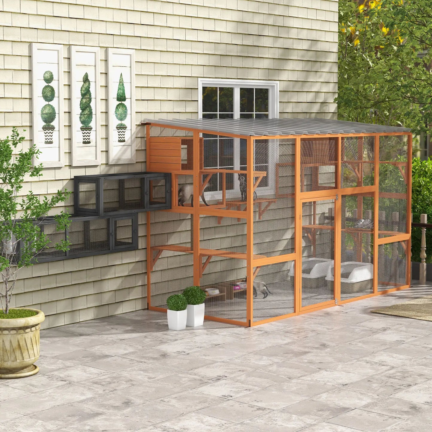 Large Catio, Outdoor Cat Enclosure, 2 Condos, Jumping Platforms, Waterproof Roof, Orange Outdoor Cat Enclosures at Gallery Canada