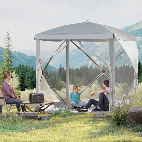 Pop-Up Tent, Foldable, Zippered Door, Ground Stakes, Fits 3-4, Light Grey
