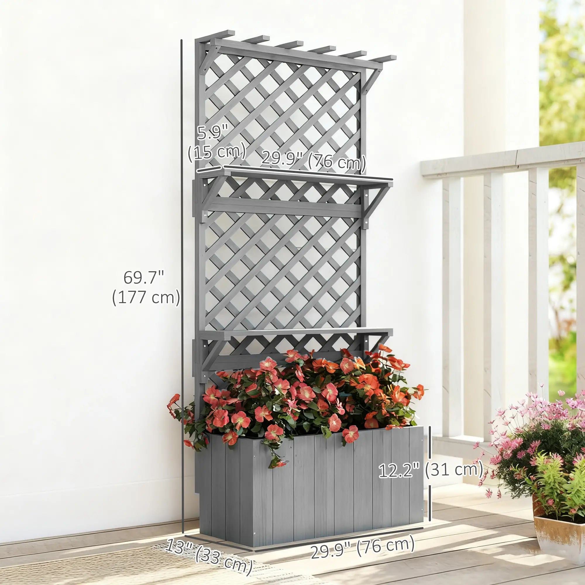 Raised Garden Bed, Wooden Planter with Trellis, Grey Raised Garden Beds at Gallery Canada