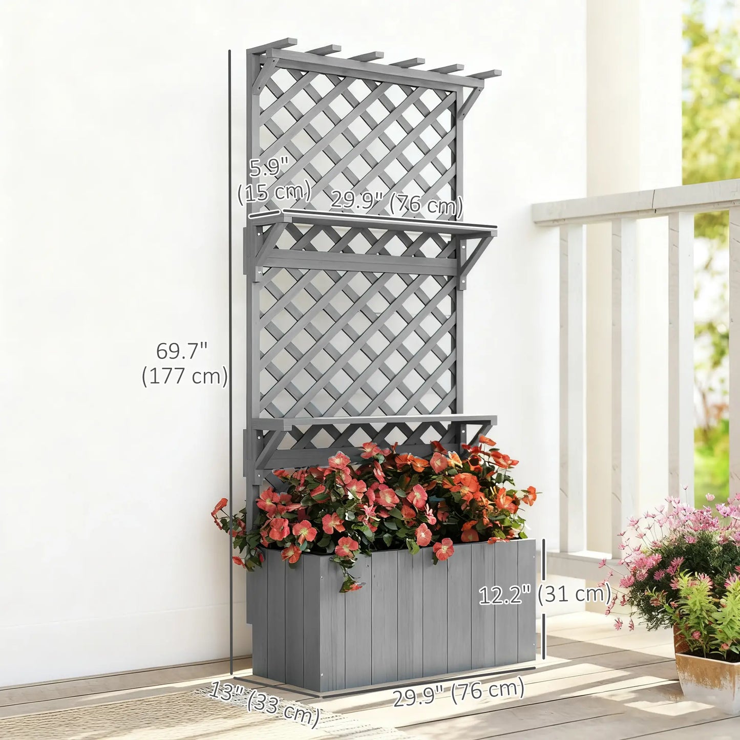 Raised Garden Bed, Wooden Planter with Trellis, Grey Raised Garden Beds at Gallery Canada
