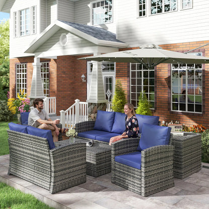 6-Piece Wicker Patio Set with Cushions, 7-Seater Rattan Sofa, Navy Blue Patio Furniture Sets at Gallery Canada