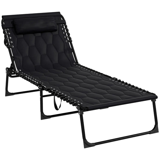 Folding Chaise Lounge, Reclining Back, 25.6" x 74" x 14.2", Black Lounger Chairs Black at Gallery Canada