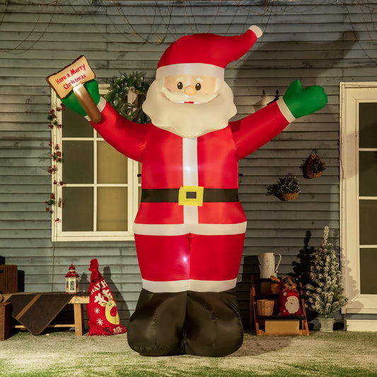 8ft Inflatable Christmas Santa Claus Holds Light Sign of Blessings, Blow-Up Outdoor LED Yard Display for Lawn Garden Party - Gallery Canada