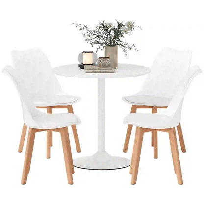 Round Dining Table Set for 4, Pedestal Base, PU Padded Seats, White Dining Table Sets at Gallery Canada