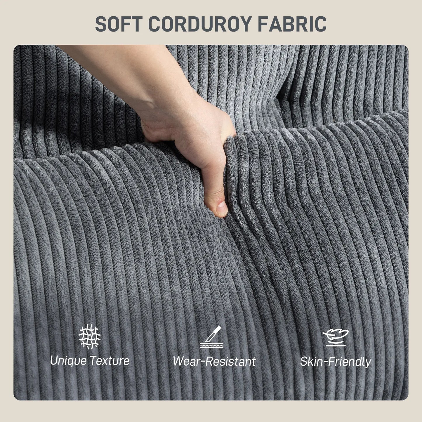 58 Inch Chaise Lounge, Oversized Corduroy Sofa Bed, Dark Grey Sofas & Reclining Chairs at Gallery Canada