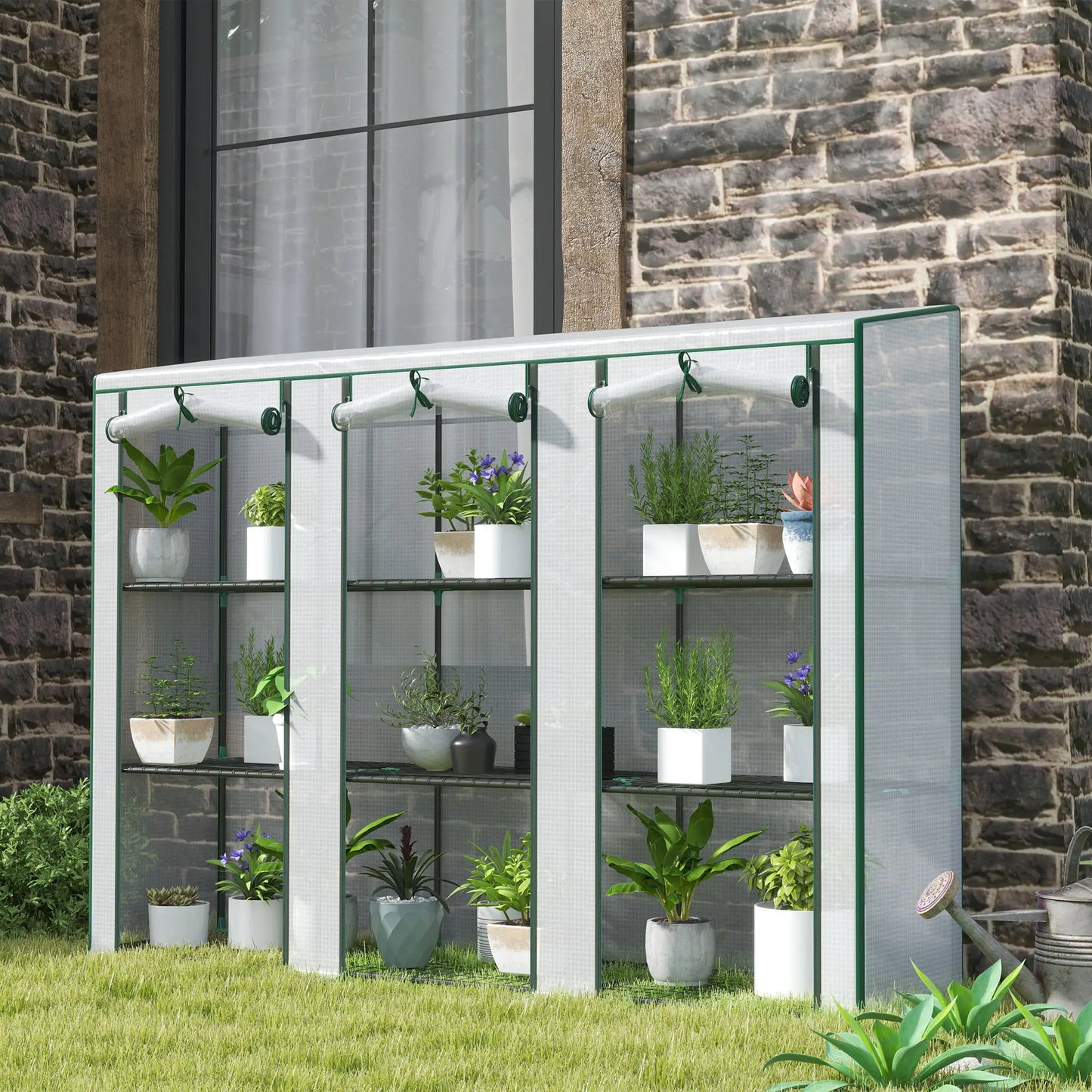 Lean-To Greenhouse, 3 Tier Shelves, 3 Roll-Up Doors, White Greenhouses at Gallery Canada