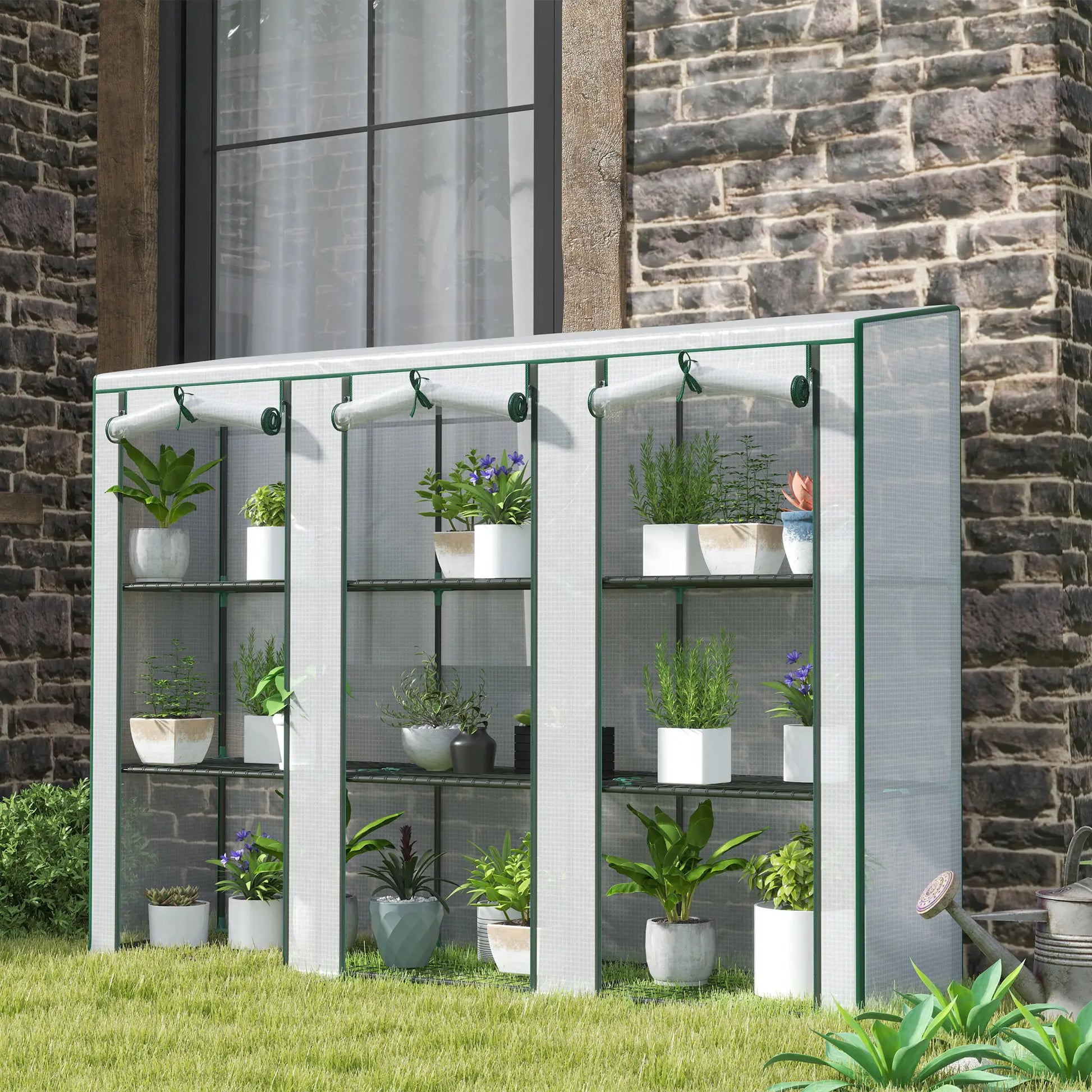 Lean-To Greenhouse, 3 Tier Shelves, 3 Roll-Up Doors, White Greenhouses at Gallery Canada