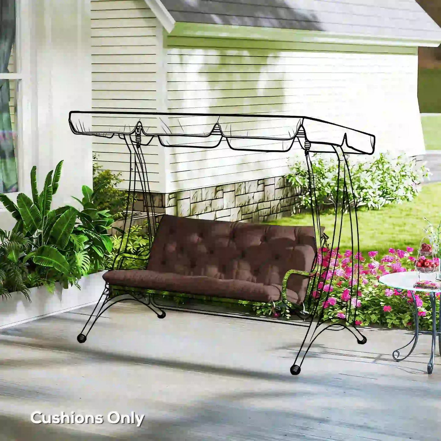 2 Seater Garden Bench Cushion, 47" x 43" x 4", Coffee Patio Chair Cushions at Gallery Canada