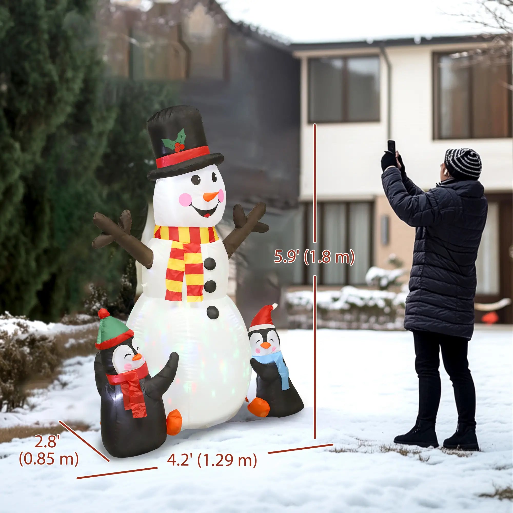 6FT Snowman Penguins Inflatable with LED Lights, Flashing Projector Christmas Inflatables at Gallery Canada