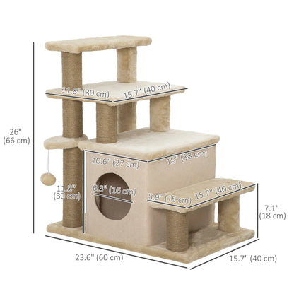 Cat Stairs with Scratching Posts, 23.6" x 15.7" x 26", Beige Dog Stairs at Gallery Canada
