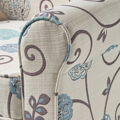 Fabric Club Chair, Birch Wood Legs, 32" L x 34" W x 37.5" H, White+Blue Accent Chairs at Gallery Canada