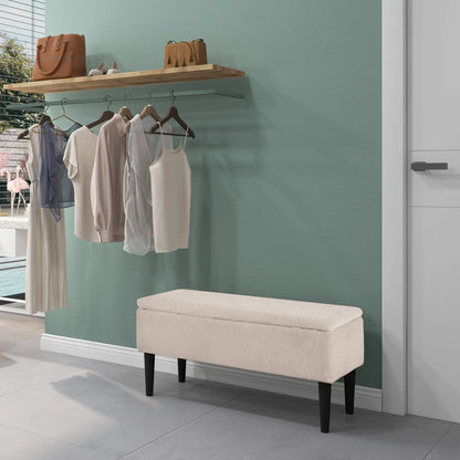 Modern Storage Bench, Ottoman with Lamb's Wool Upholstery, Cream White Storage Ottomans & Benches at Gallery Canada
